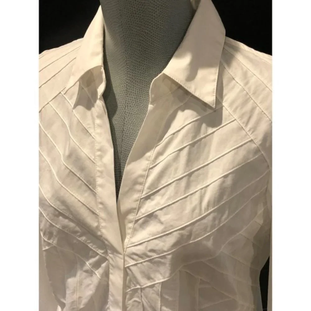 LAFAYETTE 148 women's white pleated cotton shirt size 6 - Picture 4 of 9